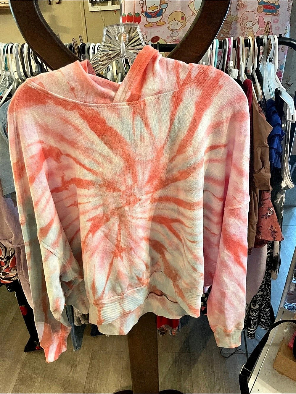 LOFT Tie-Dye Hoodie in Pink & White Size Small